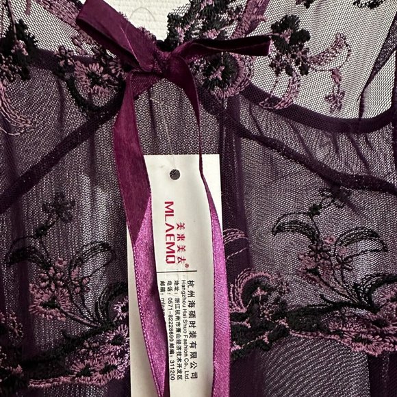 Women's Lingerie - Sexy Babydoll Set with Matching Thong, Purple, Small - Picture 2 of 4